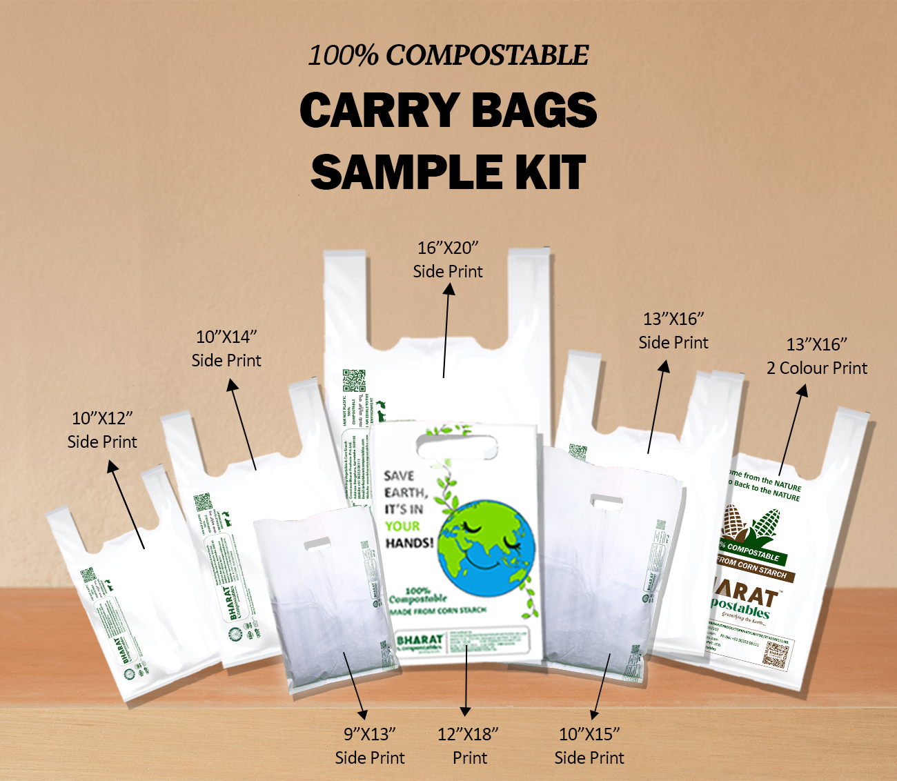 All Size Carry Bag Sample Kit - Bharat Compostables